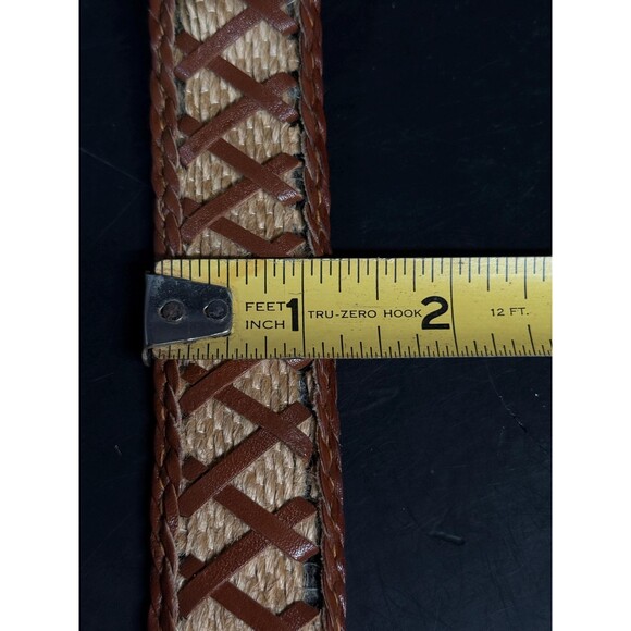 Vintage Hand Laced Leather Belt Woven Jute Inlay Brown Size 36 Boho main image 8